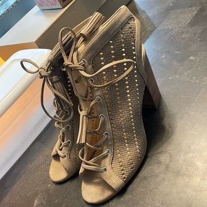 Sand Color Lace Up Wedges